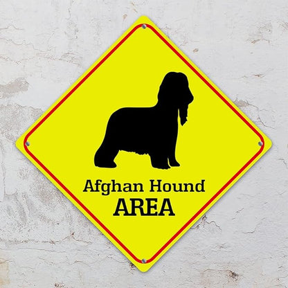 Caution Afghan Hound Crossing XING Tin Sign Afghan Hound Dog Area Warning Street Sign Afghan Hound Novelty Caution Road Sign for Yard Garage Garden Outdoor Porch 12x12in