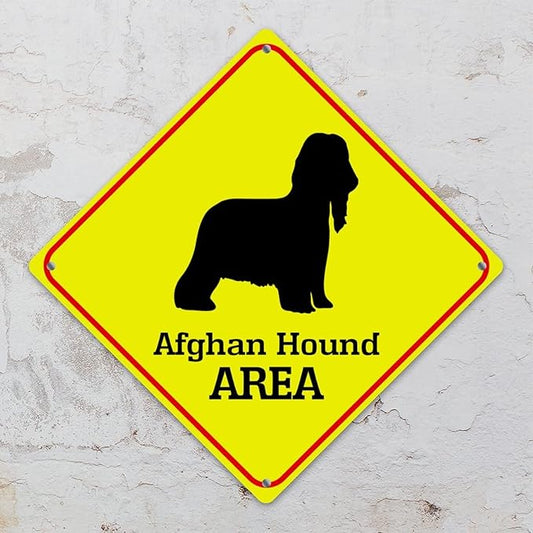 Caution Afghan Hound Crossing XING Tin Sign Afghan Hound Dog Area Warning Street Sign Afghan Hound Novelty Caution Road Sign for Outdoor Home Driveway Garden Yard Park 15x15in