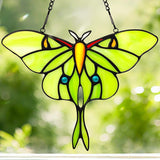 Luna Moth Sun Catcher Stained Glass Window Hanging for Mother's Day, IDEA SHOW 7.3Inch Handmade Real Glass Suncatcher Ornaments, Elegant Green Butterfly Memorial Gifts for Women, Mom, Grandma