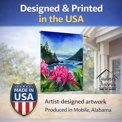 Caroline's Treasures Washington Coast Rhododendrons in Watercolor House Flag Large Porch Sleeve Pole Decorative Outside Yard Banner Artwork Wall Hanging, Polyester, House Size, Multicolor
