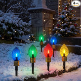 Jumbo C9 Christmas Pathway Lights Outdoor,7FT Jumbo Christmas Lights with Pathway Marker Stakes and 4 LED Diamond Pattern Multicolor Bulb for Holiday Outside Yard Garden Decor,4 Lights