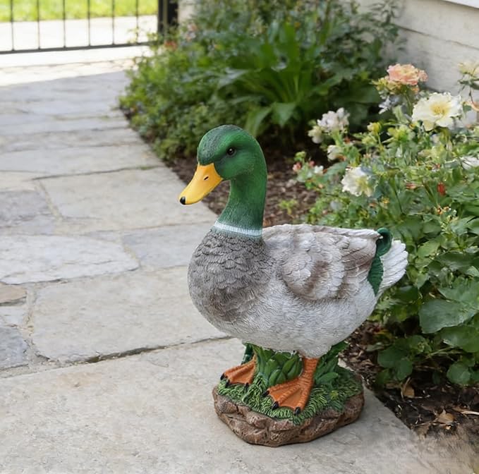 Porch Duck Statue Outdoor Decor,14.8''(H) Realistic Large Mallard Garden Statue for Yard Lawn,Resin Animal Sculptures Home Patio Art Decorations