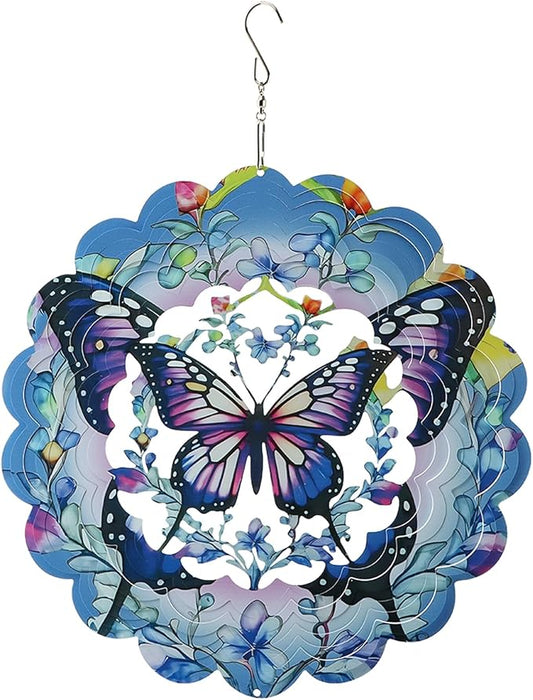 3D Butterfly Wind Spinners, 12 inch Stainless Steel Gradient Color Wind-Spinner, Outdoor Hanging Wind Sculpture for Garden Decor, Butterfly Gift for Women Girl Mother Wife Grandma(12inch)