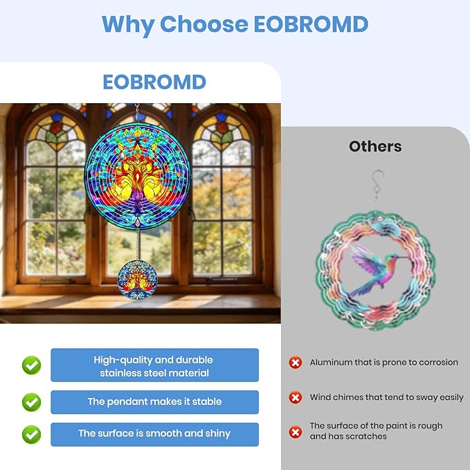 Wind Spinners Outdoor Colorful Tree of Life, 12 inch Laser Cut Metal Art Geometric Pattern Wind Spinners Decor Birthday Gifts for Women, Mom - Hanging Kinetic for Yard, Garden, Patio, Outdoor