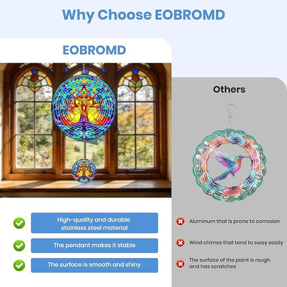 Wind Spinners Outdoor Colorful Tree of Life, 12 inch Laser Cut Metal Art Geometric Pattern Wind Spinners Decor Birthday Gifts for Women, Mom - Hanging Kinetic for Yard, Garden, Patio, Outdoor
