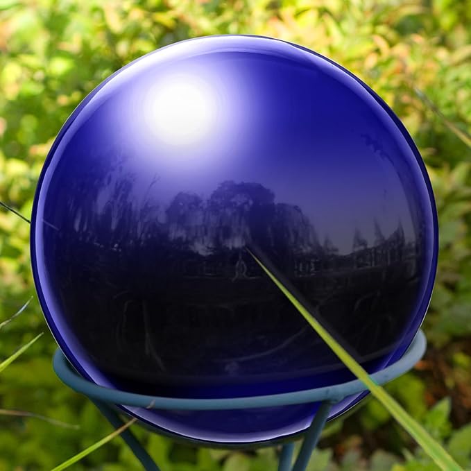 uxcell Gazing Ball 4 Inch 100mm Reflective Sphere Polished Hollow Ball, Stainless Steel Gazing Globe Mirror Ball for Home Garden Outdoor Decoration, Deep Blue