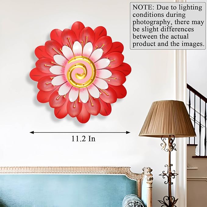 Metal Flowers Wall Decor Indoor Outdoor Metal Wall Art for Home Farmhouse Living Room Bedroom Bathroom Garden Decorations - Red