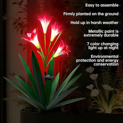 Homight Solar Metal Agave Lily Flower Garden Sculpture with LED Lights 30.3 Inch Waterproof Outdoor/Indoor Yard Decor Handmade Lawn Ornament Gift for Family Friends (2, Grass Green)