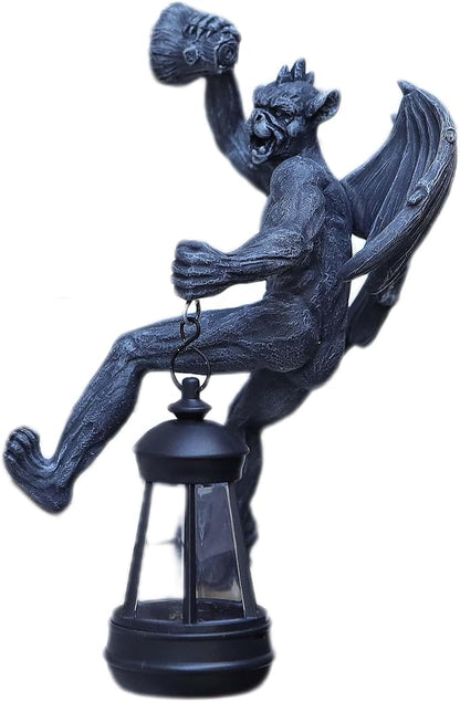 Dragon Winged Gargoyle Tree Hugger with Solar Lantern Gothic Lamp Wall Fence Hanger Decor Garden Statue Yard Patio Unique Perfect Present for Women Mom Grandma