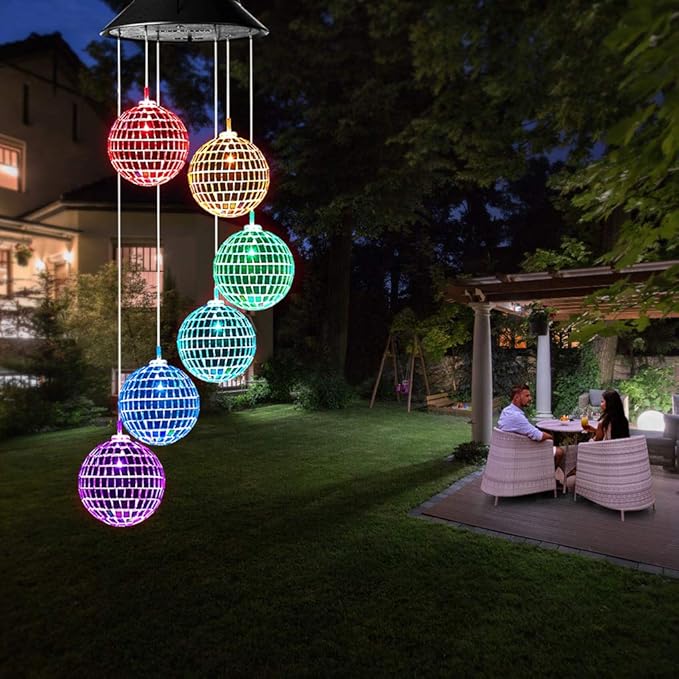 Idefair Solar Wind Chimes, Mobile Hanging LED Light Color Changing Wind Chime Birthday Gift for Mom Mother Laddies and Garden Patio Yard Decoration (Ball)