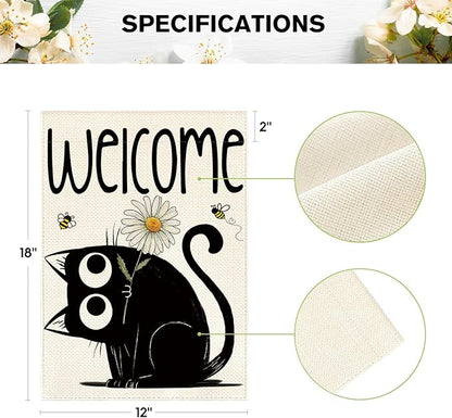 AVOIN colorlife Black Cat Spring Summer Garden Flag 12x18 Inch Double Sided Outside, Seasonal Daisy Welcome Yard Outdoor Flag