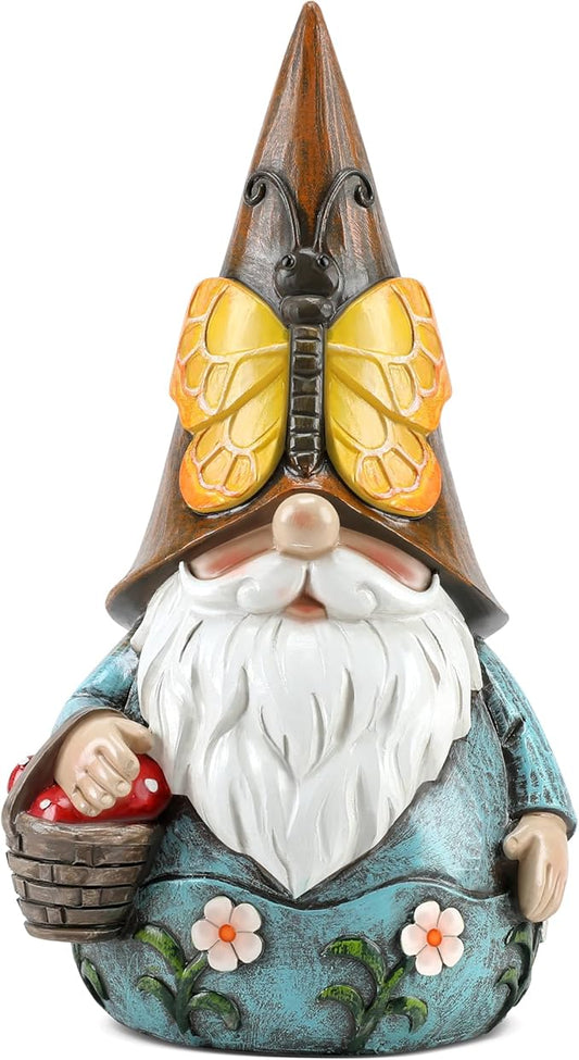 Outdoor Garden Gnome Statue, Butterfly Gnomes Decor Spring Butterfly Figurine, 7.3" Garden Gnomes Sculptures & Statues Outside Yard Lawn Patio Home Decoration, Nomes Gift
