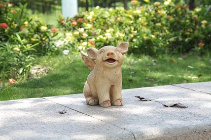 HI-LINE Laughing Pig with Wings Outdoor Garden Statue - 8.75" - Pink
