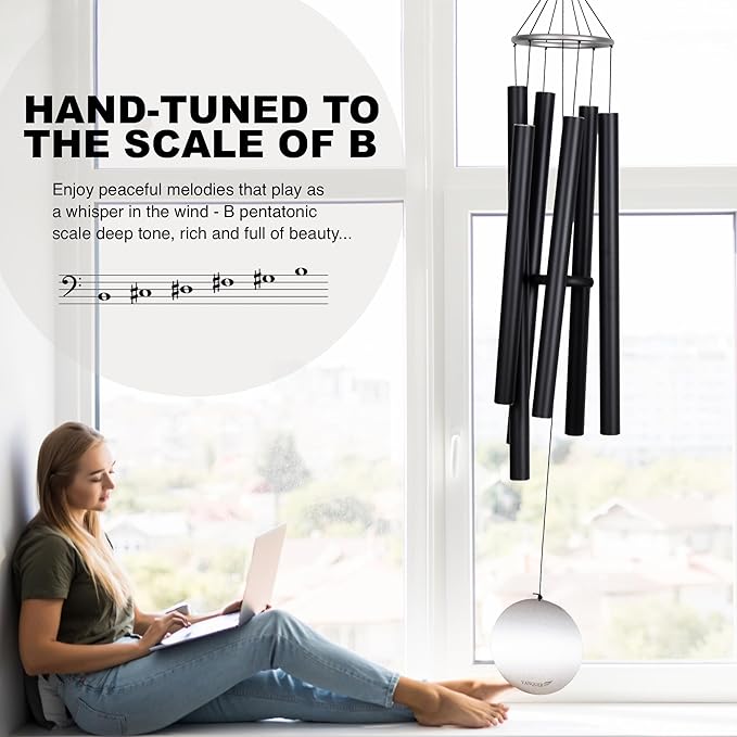 Extra Large Wind Chimes for Outside Deep Tone - 58'' Wind Chimes Outdoor Clearance, Deep Tone Chimes, Windchimes Outdoors, Memorial Wind Spinner, Sympathy Gift, Home Décor (Black)