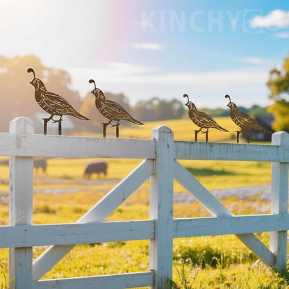 5 Pack Rusty Quail Family Decorative Garden Stakes Metal Birds Statues for Yard Decor Lawn Ornaments