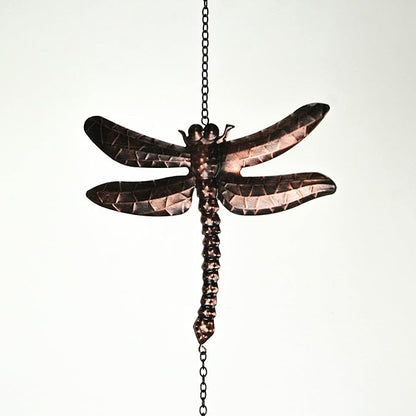 Copper Finish Metal Dragonfly Wind Spinner Rain Chain Kinetic Garden Sculpture Home Decor 66 Inches High