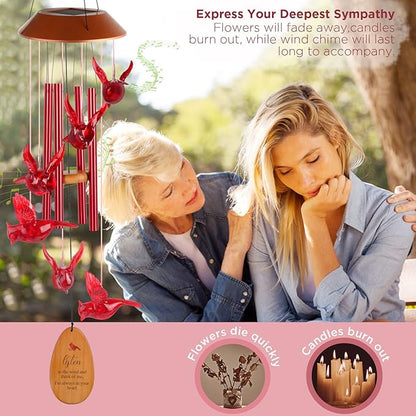 Cardinal Wind Chimes for Outside Solar Cardinal Gifts for Women Mom Grandma Father Memorial Red Bird WindChimes for Loss of Loved One Sympathy Windchime Garden Outdoor Decor