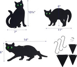 Pet Fit For Life Decorative Black Metal Cats for Outdoor Garden and Yard - Iron Silhouettes with Reflective Green Eyes - Set of 3 with Stakes and Hangers
