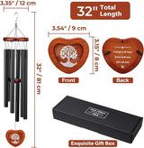 32" Wind Chimes for Outside with Heart Photo Holder, Aluminium Sympathy Wind Chimes Suitable for Outdoor, Garden, Patio Decoration, Sympathy Chime for Loss of Loved One, Friend, Pet Memorial - Black