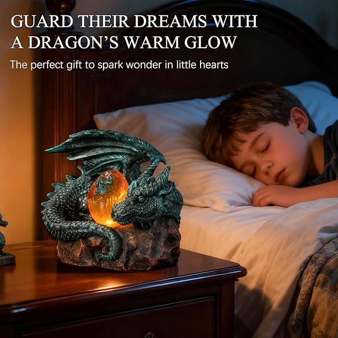 Solar Dragon Garden Decor - Dragon Statue Outdoor with Egg Light - 6.8 inch Porch Decor & Lawn Ornaments, Perfect Patio Decor, Yard Decorations Outdoor