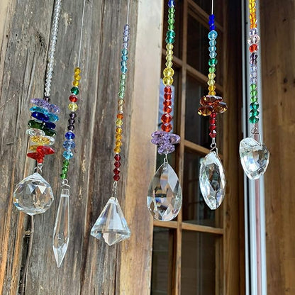 H&D HYALINE & DORA Colorful Crystals Glass Pendants Chandelier Suncatchers Prisms Hanging Ornament Octogon Chakra Crystal Pendants for Home,Office,Garden Decoration,Pack of 6