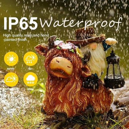 Solar Highland Cow Gnome Garden Decorative Statue - Detachable Lantern - Outdoor Fun Decoration Light Outdoor Decorations for Patio,Yard and Gift for Mom