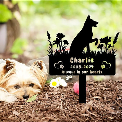 Custom German Shepherd Dog Memorial Grave Marker,Personalized Pet Dog Memorial Garden Stake,Flora Dog Memorial Plaque Burial Stake Engraved Sign,Dog Sympathy Grave Stake,Dog Statue Headstone