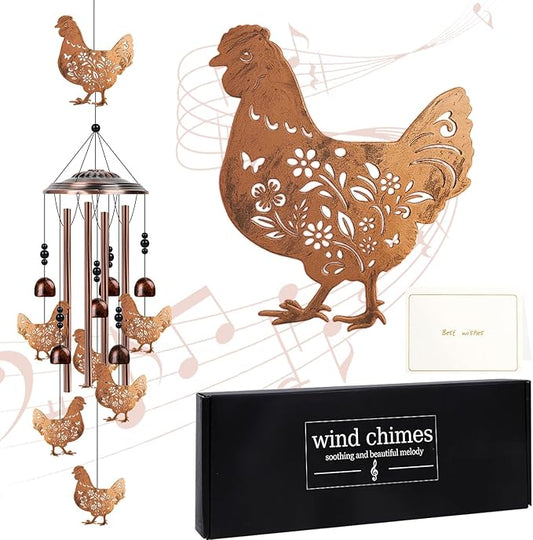 Chicken Gifts Wind Chimes for Outside - Luvsweets Chicken Rooster Gifts for Women Men, Metal Memorial Wind Chimes for Outdoor Garden Decor, Birthday Christmas Mother's Day Present for Mom Grandma