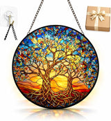 Celtic Tree of Life Suncatcher Window Hanging, 7.8" Stained Glass Decor, Symbolic Gift for Family and Loved Ones, Home Decor for Window, Wall, Living Room, Sunroom and Garden
