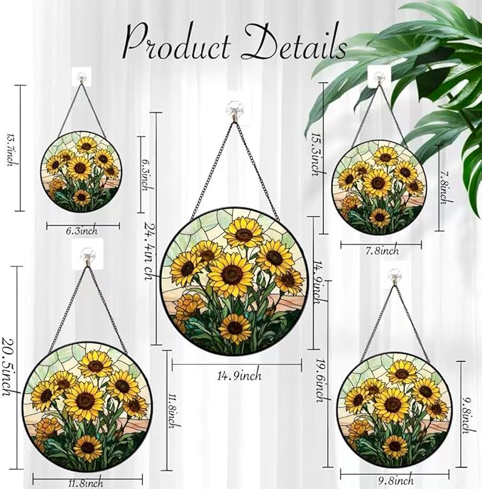 Stained Glass Window Hanging - Sunflowers Pattern 6.3 Inches Suncatcher for Garden Home Decor for Women Mon Grandma Friends