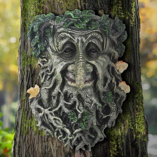 Tree Face Garden Statues Outdoor Decorations, Whimsical Old Man Face for Tree Huggers Sculptures Flower Pot Garden Decorations Yard Art, 9" x 6.5" x 3.5"