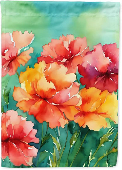 Caroline's Treasures Ohio Scarlet Carnations in Watercolor Garden Flag Mailbox Flag Decorative Yard Flag Banner Outside Patio Artwork Yard Flower Beds, Garden Size, Multicolor