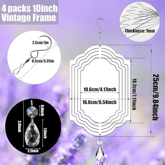 4Pack 10inch Sublimation Wind Spinner Blanks 3D Aluminum Metal Wind Sculpture Kinetic Spinners for Yard and Garden Indoor Art Ornaments Hanging Decoration (Vintage Frame)
