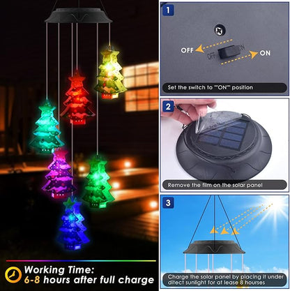 PACETAP Christmas Solar Wind Chimes, Color Changing Led Solar Wind Chimes, Hanging Outdoor Christmas New Year Garden Decor Gift for Children/Mom