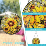 Sunflower Decor Suncatcher Stained Glass Window Hanging - 8” Handmade Suncatchers for Windows Hanging - Sun Catchers Wall Home Garden Decor Glass Panels - Mothers Day Birthday Gifts for Mom Grandma