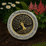 VEOJEIN Family Tree Garden Stepping Stone, 9.45 Inch Round, Gold Tree of Life Design, Weather-Resistant Outdoor Decor
