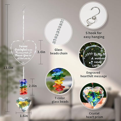 Crystal Heart Suncatcher with Engraved Thank You Message, Window Hanging Crystal Prism Sun Catcher Rainbow Maker, Appreciation Gratitude Gifts for Women Men Teacher Nurse Coworker