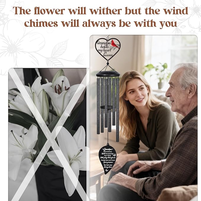 Memorial Gifts for Loss of Grandpa, 30" Sympathy Wind Chimes for Grandfather, Bereavement Condolences Remembrance Gift, Funeral in Memory of Grandpa, Windchimes for Outside