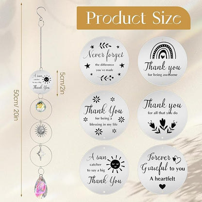 Briwooody 6 Pcs Thank You Gifts for Women Crystal Suncatcher Thank You with Engraved Message Hanging Sun Catcher Ornament for Windows Friend Family Teacher Coworkers Appreciation Gratitude Gift