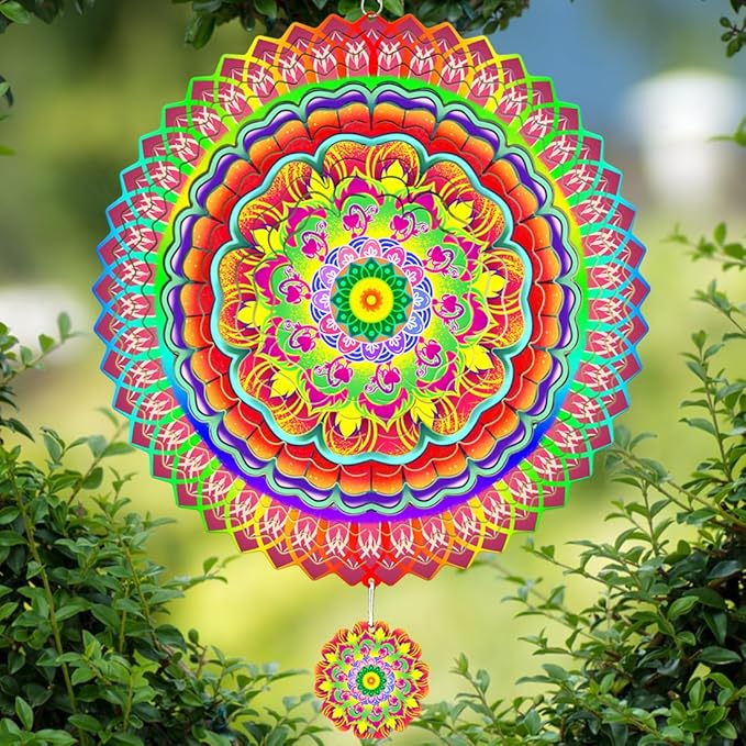 Mandala Wind Spinner for Yard and Garden, 12 Inch Wind Spinner, Outdoor Mandala Gifts, Gifts for Ladies, Mothers, Wives, Men, Fathers, Garden, Decorations Metal Hanging Patio Art Wind Sculpture