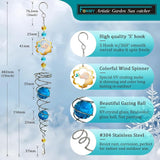 FONMY Dog Gazing Ball Spiral Tail Wind Spinner Sun Catcher Rainbow Maker Silver Double-Spiral W/Blue K9 Crystal Ball Tree Hanging Ornament Indoor Outdoor Garden Decor. -19.5inch H