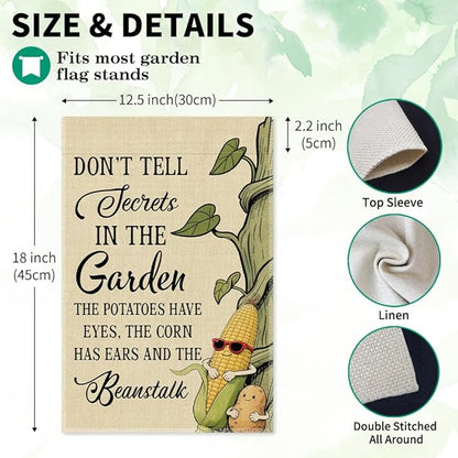 Don’t Tell Secrets In The Garden Flag, Double Sided Farmhouse Outdoor Lawn Yard Flag Gifts, Gardening Flags For Plant Mom Lover Lady Gardener, Funny Potatoe Corn Garden Banner for Grandma