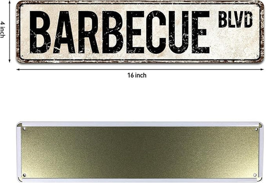 Barbecue BLVD Street Sign, Barbecue Sign Barbecue Decor Barbecue Lover Gift, Vintage Wall Decor for Home/Garden/Kitchen, Novelty Metal Signs 4x16 Inch