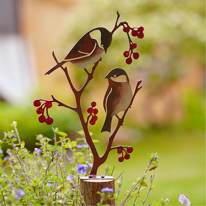 Wrought Iron Bird Decoration Metal Iron Art Animal Bird Hanging Ornaments Cute Bird Art Iron Sculpture Creative Outdoor Silhouettes Garden Crafts for Garden (Grey)