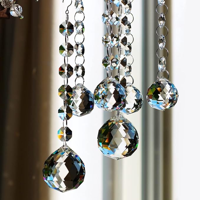 Crystal Ball Prism Suncatcher 6 Strands, 30mm/40mm Hanging Chandelier Crystals Beads Chain Curtain for Decoration Clear GOLDENHAITAI