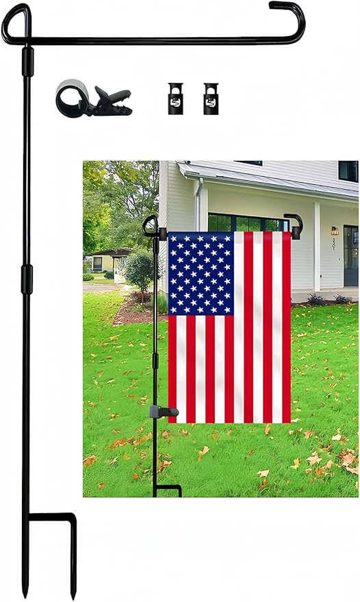 Garden Flag Pole Stand Holder, Garden Flags for Outside with Flag Stopper and Clip Waterproof Powder-Coated Paint for Flag Pole Holder for Outside House,Yard Flags for Outside