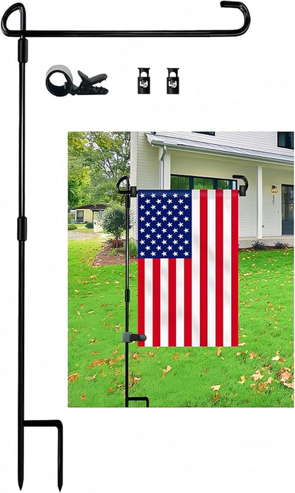 Garden Flag Pole Stand Holder, Garden Flags for Outside with Flag Stopper and Clip Waterproof Powder-Coated Paint for Flag Pole Holder for Outside House,Yard Flags for Outside