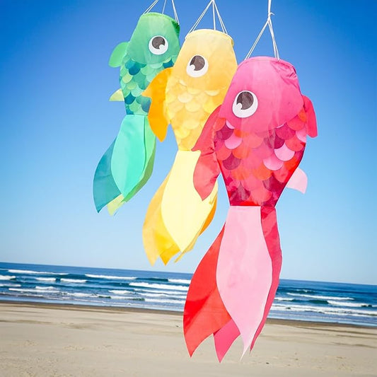 In the Breeze 5238 — 30-inch Damsel Fish Windsock 3-Pack — Multi Pack of Large and Colorful Fishsocks with Printed Designs