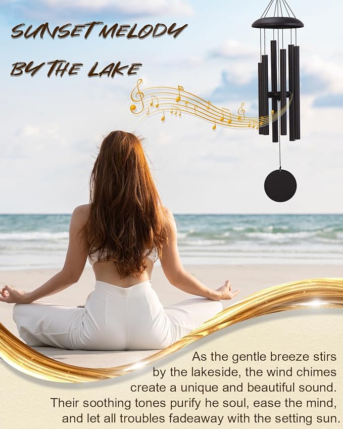 32" Outdoor Wind Chimes Deep Tone, Professionally Tuned C Major Aluminum Wind Chime with Gift Box & Envelope, Memorial Sympathy Wind Chime for Patio Garden Decor, Classic Round, Black