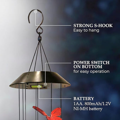 Upblend Outdoors Butterfly Solar Wind Chimes for Outside – Color Changing LED Wind Chimes for Outside, Solar Chimes Outdoor Waterproof – Butterfly, Red